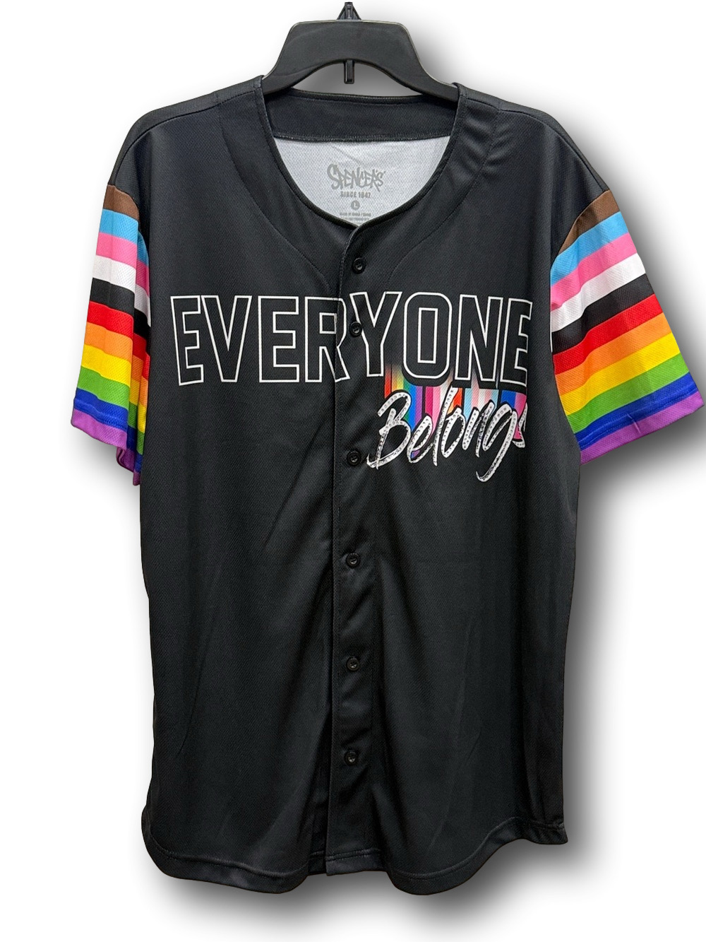 Pride "Everyone Belongs" Bling Rainbow Print Baseball Jersey - Size Large - NWT